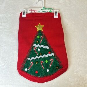 Berry & Bright Christmas Ugly Sweater Dog Outfit Red Tree Knit